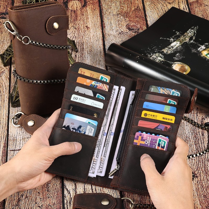 JOYIR Vintage Genuine Leather Biker Wallets for Men with Chain,RFID