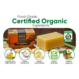 Certified Organic Olive Oil Soap Bar 2-Pack - for Dry Sensitive Skin & Eczema - Ultra Moisturizing Unscented - with Aloe, Extra Virgin Olive Oil & Cocoa Butter - All Natural Soaps (2)