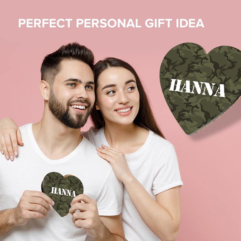 1 x Heart Coaster - Name Hanna Camouflage Army Military