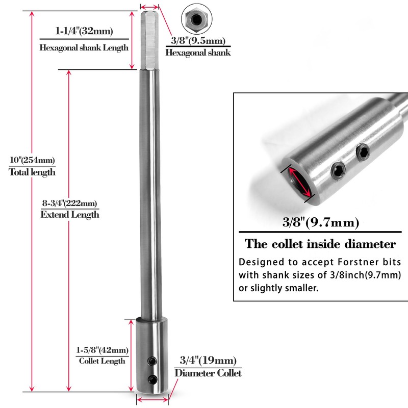 ASNOMY 10 Inch Extra Long Forstner Bit Extension for Adding