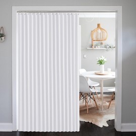NICETOWN Patio Sliding Door Curtain 100W x 84L, Thermal Pleated Curtain for Sliding Glass Door, Room Divider Privacy Panel with 21 Stainless Rings for Bedroom, Living Room, Pure White, 1 PC