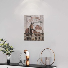 Horse Wall Art Farmhouse Horses Pictures Wall Decor Rustic Barn Canvas Prints May Your Journey Always Lead You Home Painting Framed Modern Home Artwork Decoration for Bedroom Living Room 12"x16"