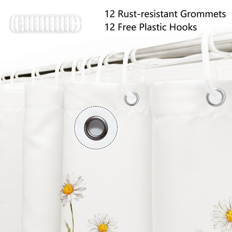 AIBIIN White Daisy Shower Curtain Spring Floral Rustic Farmhouse Blossom