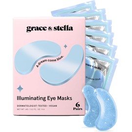 grace & stella Award Winning Under Eye Mask - Reduce Dark Circles, Puffy Eyes, Undereye Bags, Wrinkles - Gel Under Eye Patches, Vegan Cruelty-Free Self Care (6 Pairs, Blue)