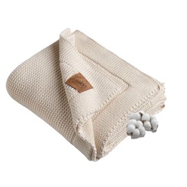 Little Dedi 100% Organic Cotton Baby Knitted Blanket with Gift Box - Soft Toddler, Crib, Stroller Blanket - Neutral Swaddle and Receiving Blanket for Newborns, 30"x40", Beige