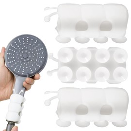 Isslly 3pcs Shower Head Holder, Universal No-Drilling Silicone Shower Mount with Suction Cup, Adjustable Removable Showerhead Accessories for Bathroom- White