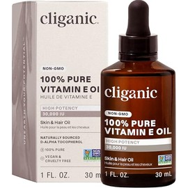 Cliganic Aceite de Vitamina E 30,000 IU – 100% Puro, Vegano, Sin OMG, Sin Aditivos Sintéticos – 30 ml (1 fl. oz) – Para Piel, Rostro y Cabello