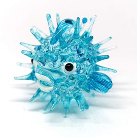 ZOOCRAFT Blown Glass Figurines Blue Puffer Fish Tiny Aquarium Miniature Handmade Decor