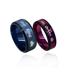 Uloveido His Queen Ring Black Purple Tone, Matching Wedding Band Promise Ring, Couples Valentines Jewelry for Women Girlfriend Y1314 (size 7)