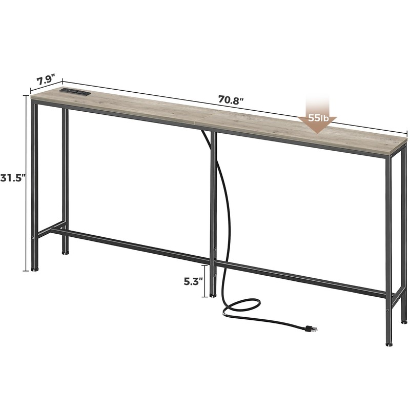 SUPERJARE 70 Inch Console Table with Outlet, Narrow Entryway Table