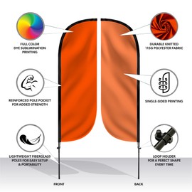 LookOurWay Feather Flag Set - 5ft Tall Advertising Banner Flag with Pole Kit and X-Stand for Business Promotion - Solid Color Orange