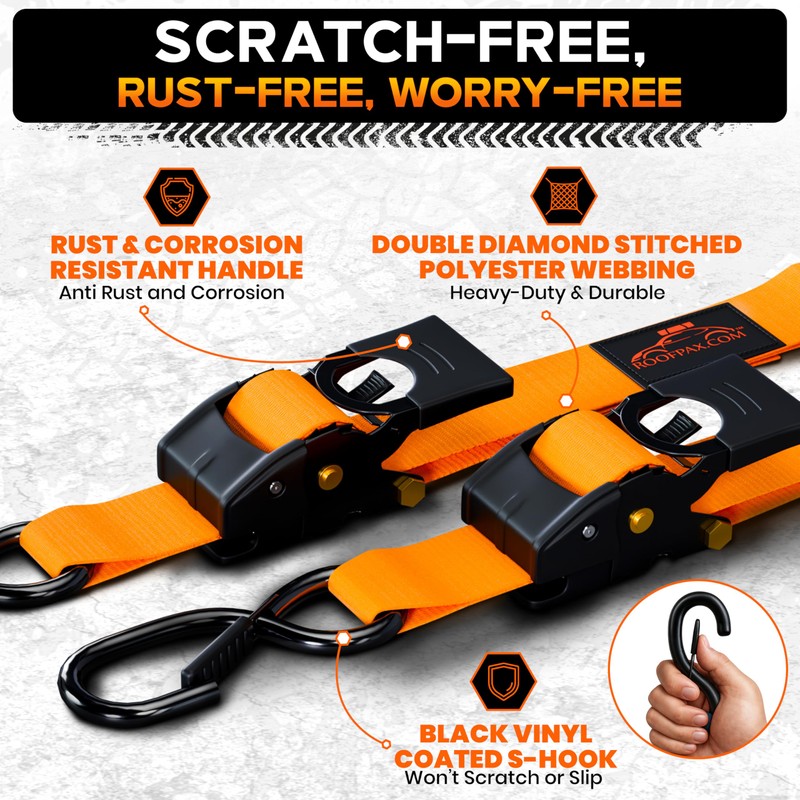 RoofPax Premium 2'' x 10" Retractable Ratchet Straps 4 Pack