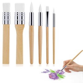 Set of 6 Nylon Bristle Paint Brushes Professional Artist Paint Brushes Round Flat Paint Brushes, DIY Art Crafts Supplies Wooden Paint Brushes for Oil Painting Watercolor Canvas Slate Rock Surface