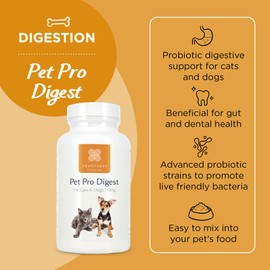 Pet Pro Digest | Advanced Probiotic Digestive Supports for Cats & Dogs | Pet Supplies | Digestive & Dental Health | Friendly Bacteria
