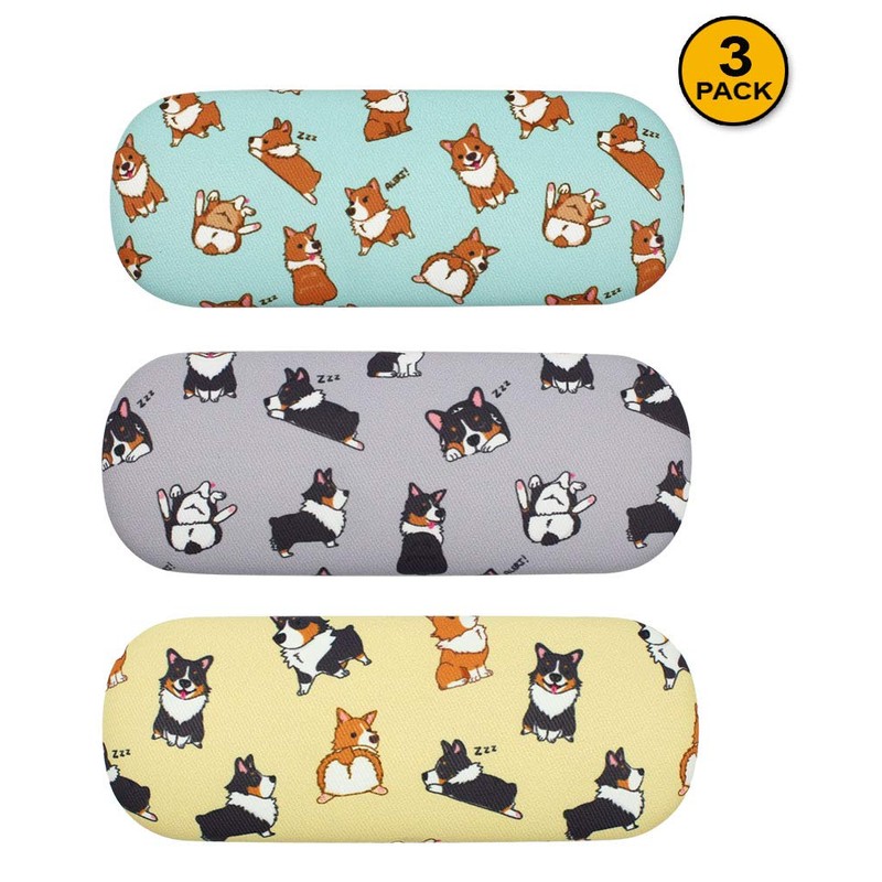 JAVOedge [3 PACK], Dogs Pattern Medium Size Hard Eyeglass Storage