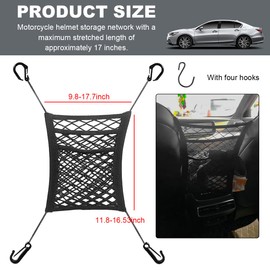 NYTKL Motorcycle Cargo Net for Helmet Storage, 10"×12" High-Elastic Triple Layer Helmet Net with 4 Hooks, Thicken Mesh Luggage Strap Rack Expansion Organizer for Bike Motorcycle