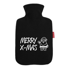 Huuraa Wärmflasche Merry X-Mas Weihnachtsmann Geschenk 1,8 Liter Black Classic Veloursbezug Merry X-Mas Präsent