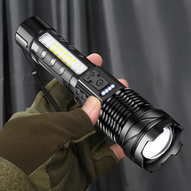 LED Bright Flashlight COB Work Light USB Rechargeable IPX4 Outdoor