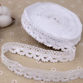 Cinta de encaje de ganchillo de 20 yardas, cinta de encaje de algodón para manualidades, envoltura de paquetes de regalo, decoración de boda nupcial, suministros de álbumes de recortes (blanco)