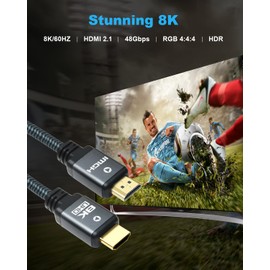 Yauhody 8K HDMI Cable 15ft (3 Pack), High Speed 48Gbps HDMI 2.1 Cord, Durable Nylon Braided, Supports 8K@60Hz, 4K@144Hz/120Hz, 10K, 2K, HD, 3D, Dynamic HDR, HDCP 2.2, 4:4:4, eARC(15 Feet, 3 Pack)