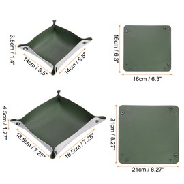 HARFINGTON 2pcs PU Leather Valet Tray Unisex Folding Small Catchall Tray Organizer Portable Nightstand Bedside Desk Tray for Key Wallet Watch Coin Jewelry Dice, Green Gray