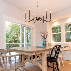 Generies Black Farmhouse Chandelier 6 Lights,Modern Industrial Iron Pendant Lighting, Classic Rustic Candle Ceiling Light Fixture for Bedroom Living Dining Room Kitchen Island