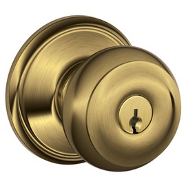 Schlage Georgian Antique Brass Steel Entry Lockset ANSI Grade 2 1-3/4 in.