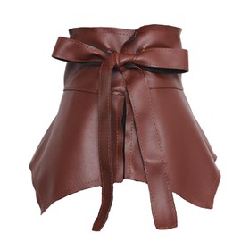 EsEico Skirt Belt for Women, PU Leather Ruffle Wide Waist Belt, Elegant Peplum Cinch, Red Brown