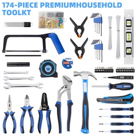 URASISTO 174-Piece Premium Tool Kit, Household Repairing Tool Set with 14 Inch Large Mouth Open Storage Tool Bag