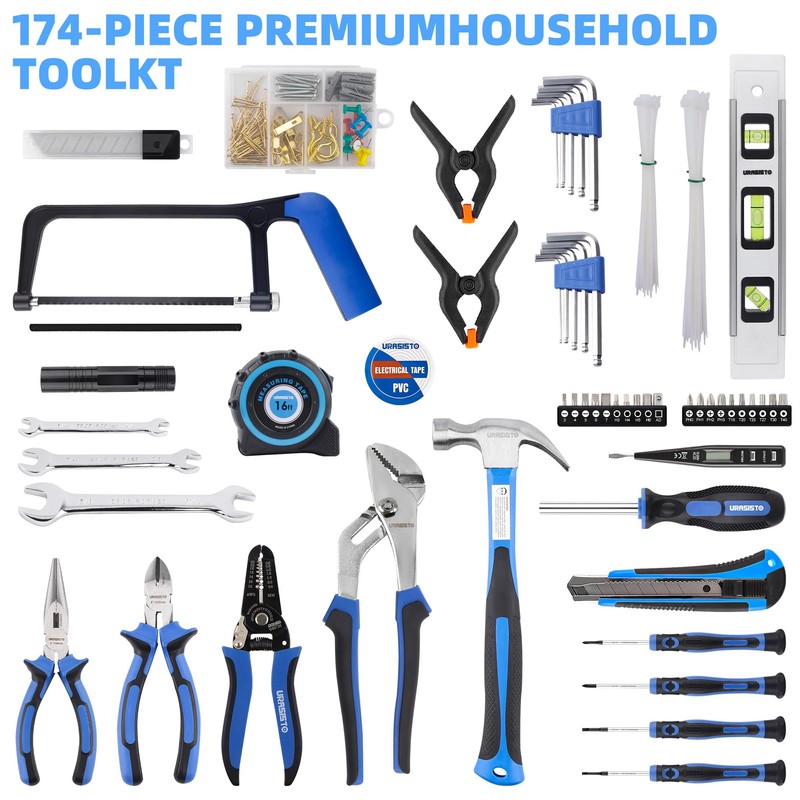 URASISTO 174-Piece Premium Tool Kit, Household Repairing Tool Set with
