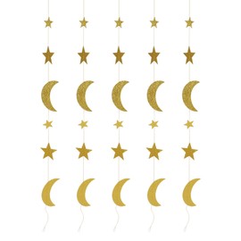 5Pcs Star Moon Garland Bright Gold Color Exquisite Durable Widely Used Ramadan Garland for Wall Tree Window Decoration