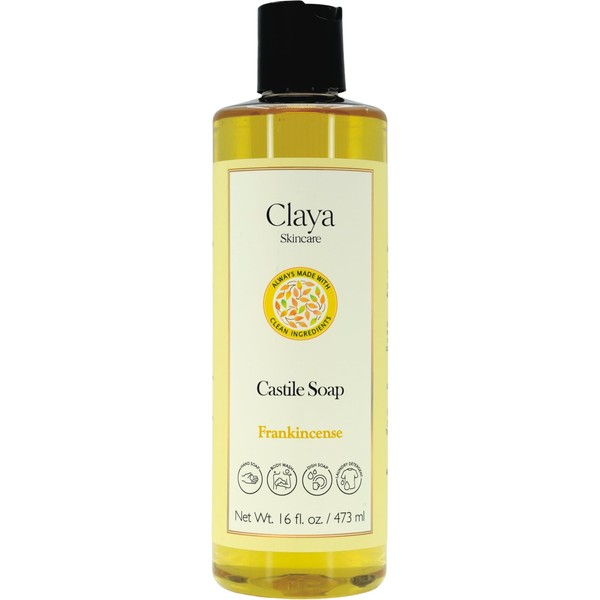 Claya Frankincense Liquid Castile Soap C Organic Ingredients, Biodegradable, Gentle