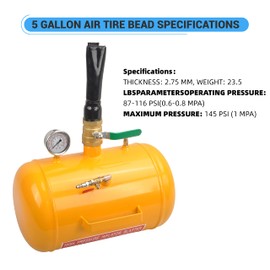 5 Gallon Air Tire Bead Seater 110 PSI Blaster Tool Seating Tire Inflator with Gauge by GESEXI - Car Truck ATV Tire Inflator Tank,Yellow