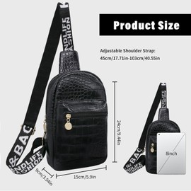Long Keeper Faux Leather Sling Bag Chest Bag Men Women Shoulder Bag Small Sling Backpack Crossbody Bag Waterproof for Travel Outdoor, Crocodile Black
