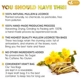 FreshDrinkUS, Premium 75 Mullein Licorice Tea Bags, 100% Natural, Blend of Mullein Leaves, and Licorice Root. Made with Natural Material Tea Bags. No Sugar, Vegan.