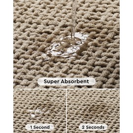 tchidio Soft Chenille Bath Mat-Super Absorbent Bathroom Mat Quick Dry- Rubber Backed Bath Mats for Bathroom Floor Non Slip- Machine Washable Bathroom Rugs Front of Bathtub,Shower Room,Sink-2435-BEIGE