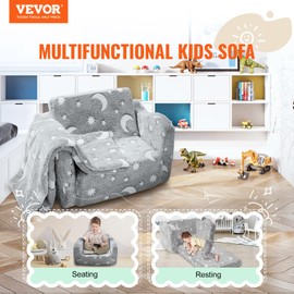 VEVOR Fold-Out Kids Sofa, Glow-in-The-Dark Kids Couch Chair, 2-in-1 Children Convertible Sofa to Lounger, Extra Soft Flip-Out Toddler Couch for Siting and Sleeping, for Bedroom and Playroom