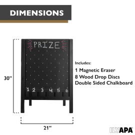 Ilyapa Board Large Prize Drop Game Board, 21 X 30 Double Sided Penny Drop & Wooden A-Frame Chalkboard Sign for Trade Show- Includes 8 Coin Drop Discs & Chalk Eraser, Game Board Large