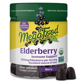 Megafood Elderberry Immune Support Supplement - Vegan Elderberry Gummies for Adults - Made with Zinc and Real Food - Pectin-Based, Gluten-Free, USDA Organic - 54 Gummies, 27 Servings