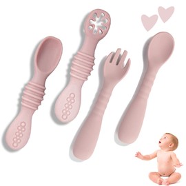 LEIDSANY Cucharas para bebe, cucharas de silicio para dietas de entrenamiento, silicona suave no contiene BPA, ejerce hábitos alimenticios independientes, aptos para bebe de todas etapas(Rosa)