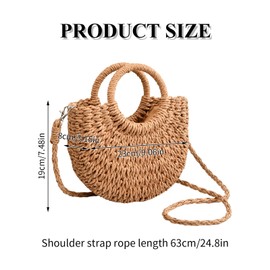 Wisebom Straw Beach Bag for Women, Handwoven Tote Bag Straw Crossbody Bag Hand Weave Shoulder Bag, Rattan Handbag Hollow Boho Style Clutch Purse for Beach Travel Daily Use