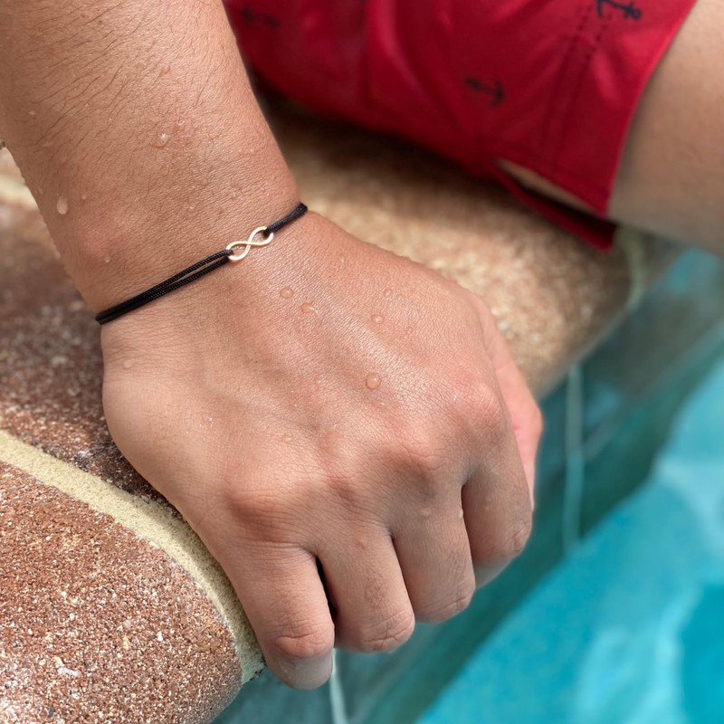 Solid 14K Gold Tiny Infinity Bracelet with Red String |