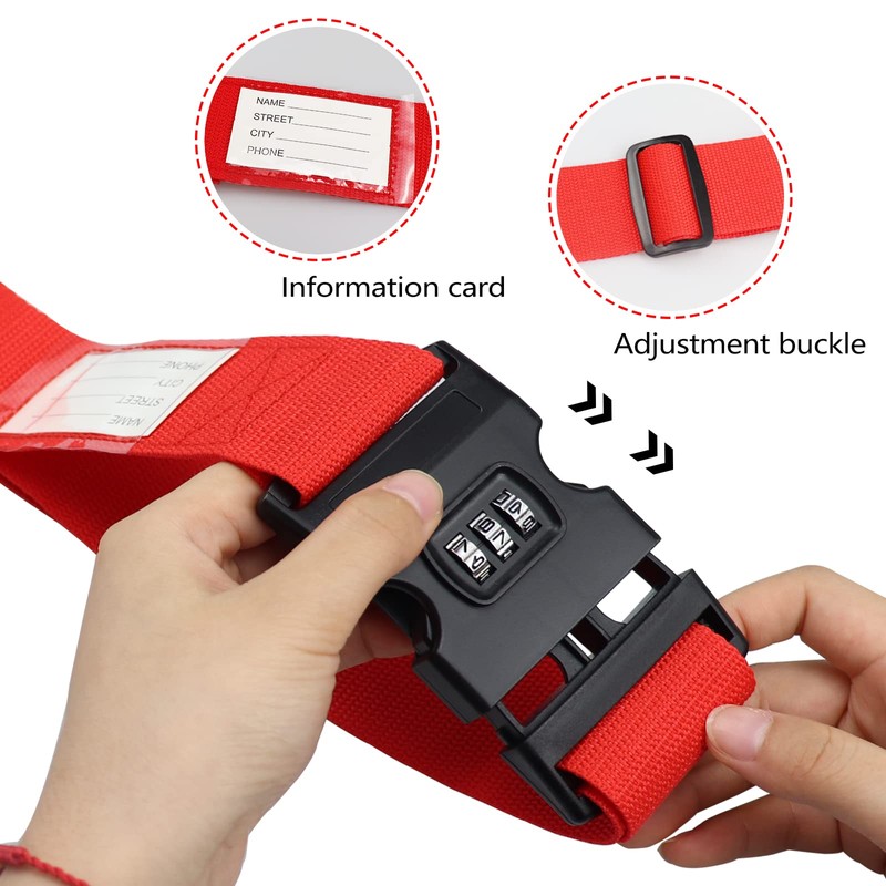 Luggage Strap, 2pcs Suitcase Straps with Password Lock Information Card,