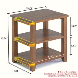 Aroktake Small Shoe Rack Bench, 2-Tier Solid Wood Heavy Duty Shoe Organizer Shelf for Entryway, Living Room,Bedroom (Brown, 11.81"x15.75"x16.54")