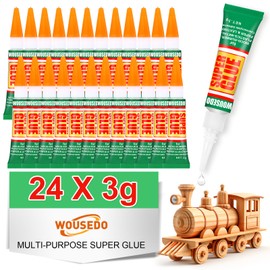 WOUSEDO 24 X 3g Super Glue Clear, Strong Adhesive,Super Glue Fast Drying Cyanoacrylate Glue for Wood,Rubber,Leather, Plastic, Metal, Rhinestone Jewelry, DIY Crafts and More