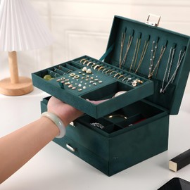 Retoo Jewellery Box, Velvet Jewellery Box with 2 Layers, Jewellery Box, Jewellery Box for Women, Storage Case, Jewellery Boxes for Rings, Earrings, Necklaces and Watches