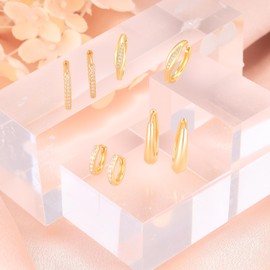18K Gold Plated Sterling Silver Hoop Earrings Set for Women Hypoallergenic Sparkling Cubic Zirconia Loop Earrings Pack Dainty Lightweight Cartilage Earring for Multiple Piercing Gifts,4 Pairs