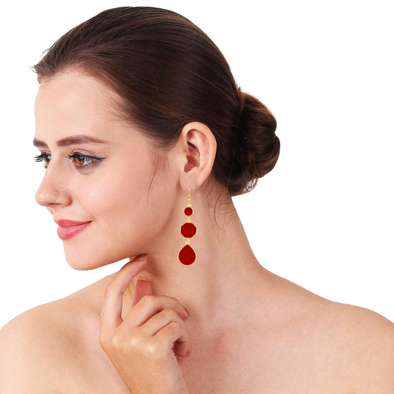 Moonstruck Round Drop & Dangle Earrings for Women (Red)