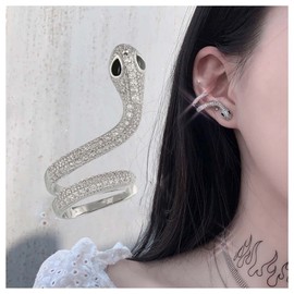 Aneneiceera Punk Snake Cuff Wrap Earrings Crystal Snake Climber Cuff Earrings Silver Cz Snake Earcuff Earrings Gothic Rhinestone Serpent Earrings Jewelry for Women