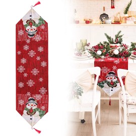 TANCUDER Christmas Table Runner Red Christmas Table Cloth Tablecloth Rectangular Long Xmas Table Runners Snowflake Snowman Christmas Runner Tablecover for Xmas Dinning Tables Decorations, 33x183cm